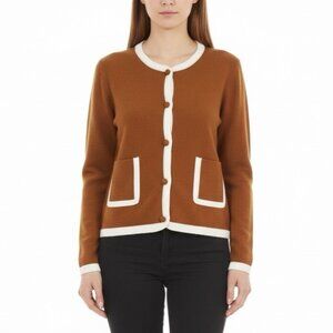 Pretty Garden Womens Brown/White Button-Front Cardigan Sweater Size XXL - New